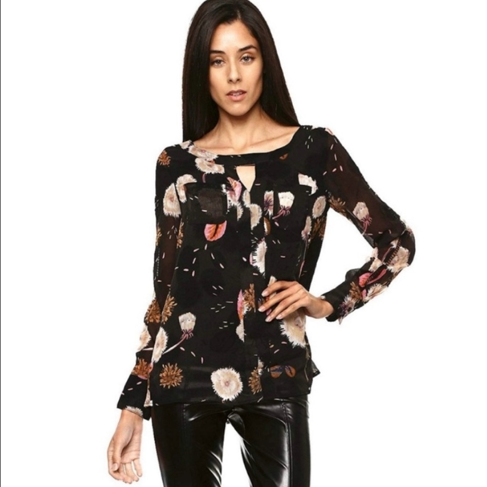 Desigual Black Floral Sheer Blouse